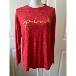 Victoria's Secret PINK red and gold long sleeve pajama shirt